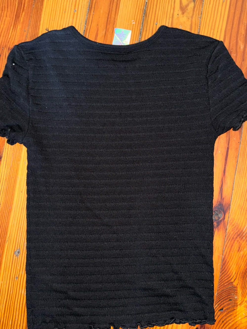 Women's Black Ribbed Short Sleeve Tee - Fitted Stretch